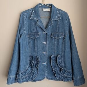 Vintage Bleu Bayou Embellished Ruffle denim jacket *Missing Wrist Buttons